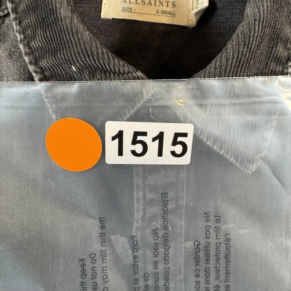 AllSaints Denim Shirt Mens XS Corduroy Collar Gray Flap Pockets Nice Fade - Picture 14 of 14